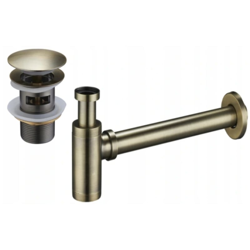 Mexen round washbasin bottle trap with click-clack plug, with overflow, antique brass - 7992050-40