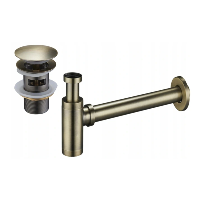 Mexen semisifón de lavabo redondo con tapón clic-clac, con rebosadero, latón antiguo - 7992050-40