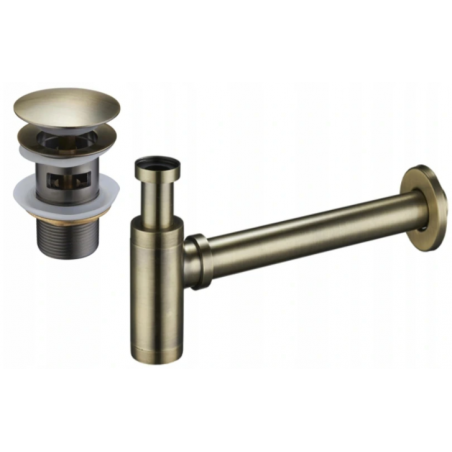 Mexen round washbasin half-siphon with click-clack plug, with overflow, antique brass - 7992050-40