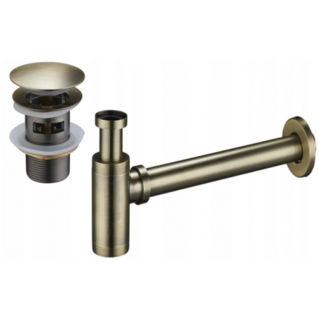 Mexen semi-sifone per lavabo rotondo con tappo clic-clac, con troppopieno, ottone antico - 7992050-40