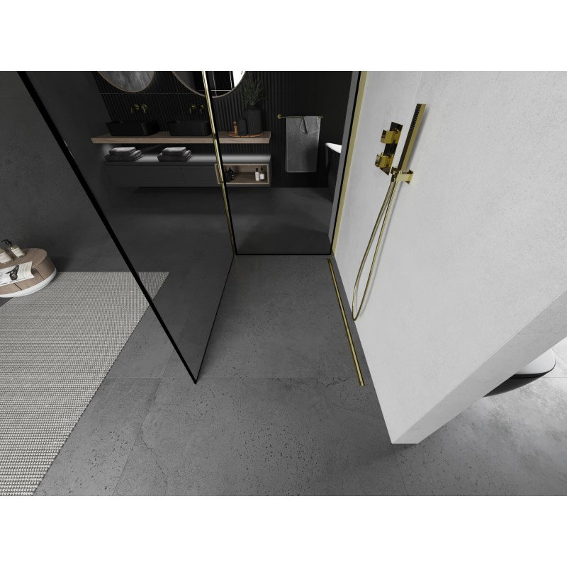 Mexen Kioto Καμπίνα ντους Walk-in 120 x 110 cm, μαύρο πλαίσιο, χρυσή - 800-120-212-50-70-110