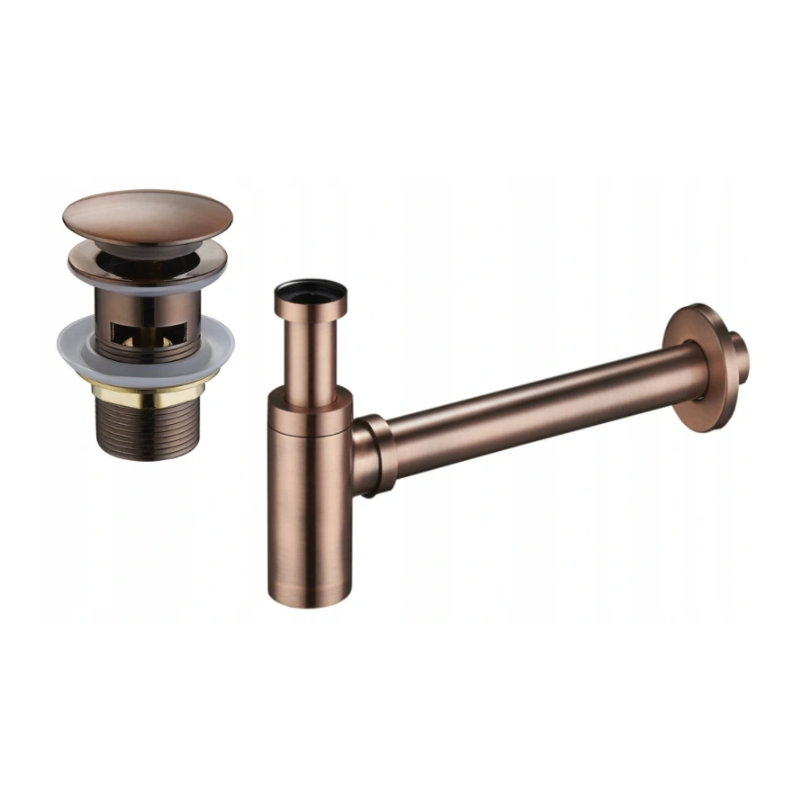 Mexen sifón de lavabo semicircular con tapón click-clack, con rebosadero, cobre antiguo - 7992050-45