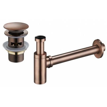 Mexen round half-siphon for washbasin with click-clack plug, with overflow, antique copper - 7992050-45