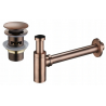 Mexen round half-siphon for washbasin with click-clack plug, with overflow, antique copper - 7992050-45