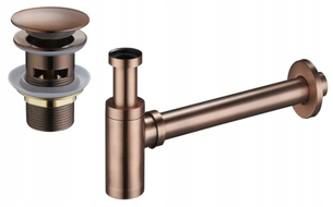 Mexen ronnrond Lavabosiphon mat Klick-Klack-Stöpsel, mat Iwwerleef, antik Koffer - 7992050-45