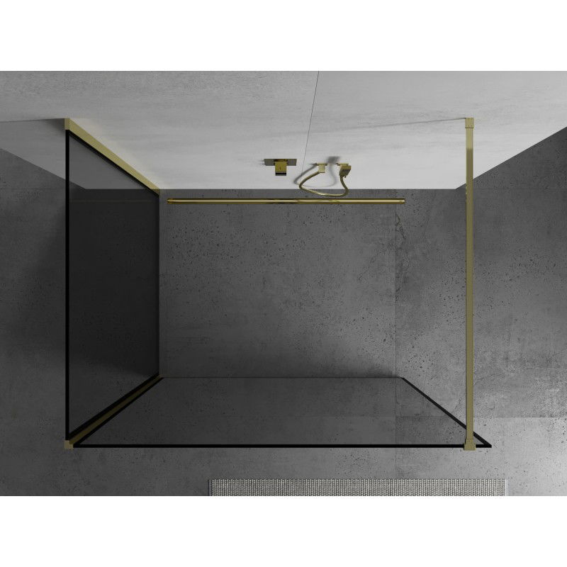 Mexen Kioto Πάνελ ντους Walk-in 140 x 110 cm, μαύρο πλαίσιο, χρυσό - 800-140-212-50-70-110