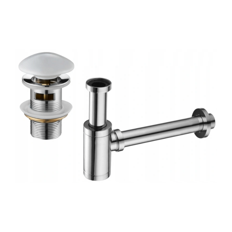 Mexen half-sifon wastafel rond met keramische klik-klak stop, met overloop, chroom/wit - 7992050-02