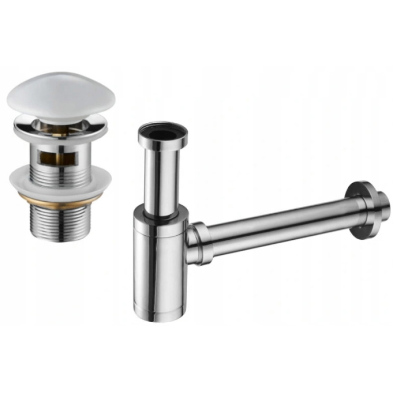 Mexen round bathroom semi-siphon with ceramic click-clack plug, with overflow, chrome/white - 7992050-02