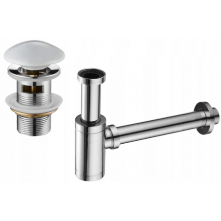 Mexen half-sifon wastafel rond met keramische klik-klak stop, met overloop, chroom/wit - 7992050-02