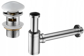Mexen round bathroom semi-siphon with ceramic click-clack plug, with overflow, chrome/white - 7992050-02