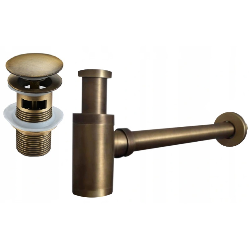 Mexen round washbasin bottle trap with click-clack plug, with overflow, antique bronze - 7992050-30