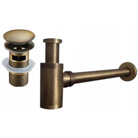 Mexen round washbasin bottle trap with click-clack plug, with overflow, antique bronze - 7992050-30