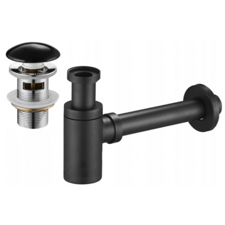 Mexen sifão semi-redondo para lavatório com tampa de cerâmica click-clack, com transbordo, preto - 7992050-75