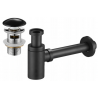 Mexen round washbasin semi-siphon with ceramic click-clack plug, with overflow, black - 7992050-75