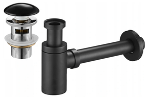 Mexen round sink bottle trap with ceramic click-clack stopper, with overflow, black - 7992050-75