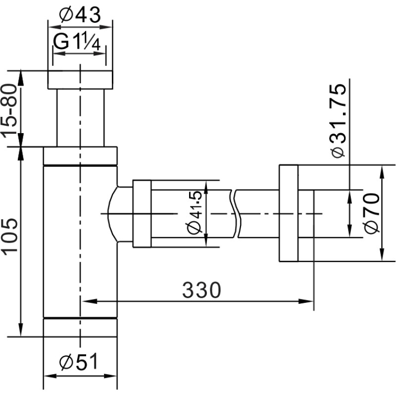 Mexen semi-sifón de lavabo redondo con tapón cerámico clic-clac, sin rebosadero, blanco - 7991050-25