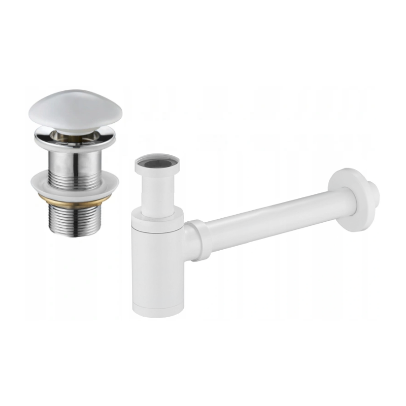 Mexen semi-sifone per lavabo rotondo con tappo in ceramica click-clack, senza troppopieno, bianco - 7991050-25