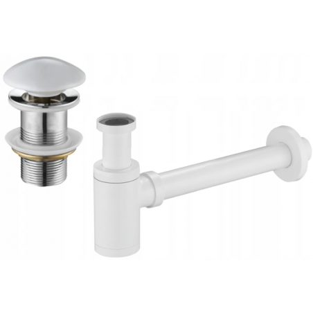 Mexen medio sifón de lavabo redondo con tapón cerámico clic-clac, sin rebosadero, blanco - 7991050-25
