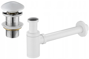 Mexen half-bottle round sink siphon with ceramic click-clack stopper, without overflow, white - 7991050-25