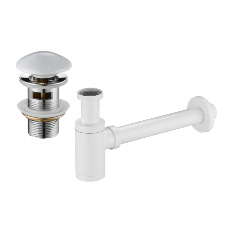 Mexen half-basin round siphon with ceramic click-clack plug, with overflow, white - 7992050-25