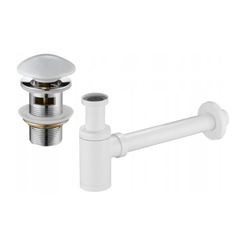 Mexen medio sifón de lavabo redondo con tapón cerámico clic-clac, con rebosadero, blanco - 7992050-25