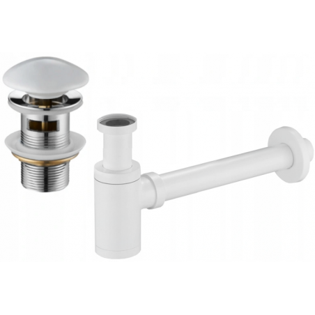 Mexen half-basin round siphon with ceramic click-clack plug, with overflow, white - 7992050-25