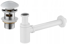 Mexen half-basin round siphon with ceramic click-clack plug, with overflow, white - 7992050-25
