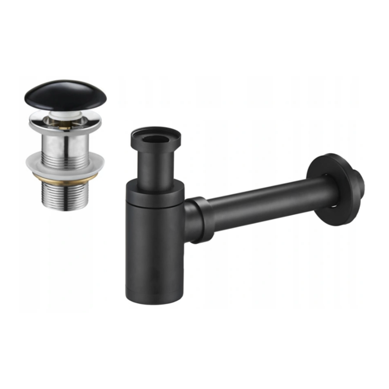 Mexen demi-siphon de lavabo rond avec bouchon céramique clic-clac, sans trop-plein, noir - 7991050-75