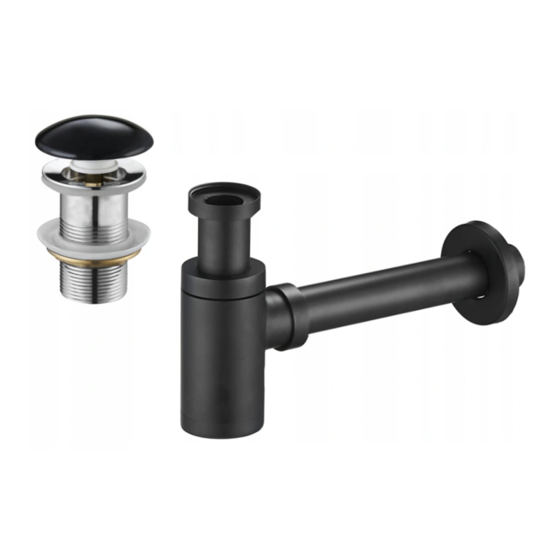 Mexen round basin bottle trap with ceramic click-clack waste, without overflow, black - 7991050-75