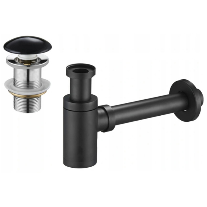 Mexen semi-siphon round washbasin with ceramic click-clack plug, without overflow, black - 7991050-75