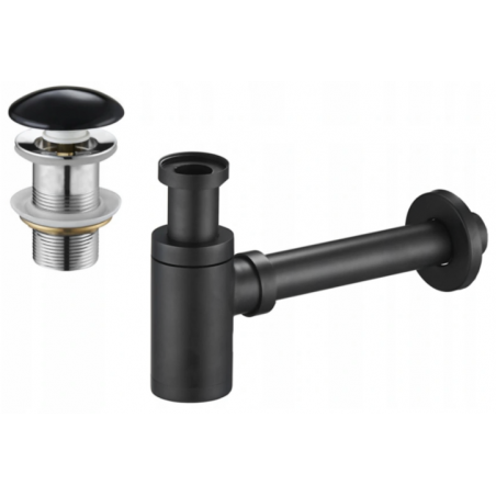 Mexen round basin bottle trap with ceramic click-clack waste, without overflow, black - 7991050-75