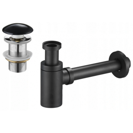 Mexen semisifón de lavabo redondo con tapón cerámico clic-clac, sin rebosadero, negro - 7991050-75