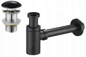 Mexen semi-siphon round washbasin with ceramic click-clack plug, without overflow, black - 7991050-75