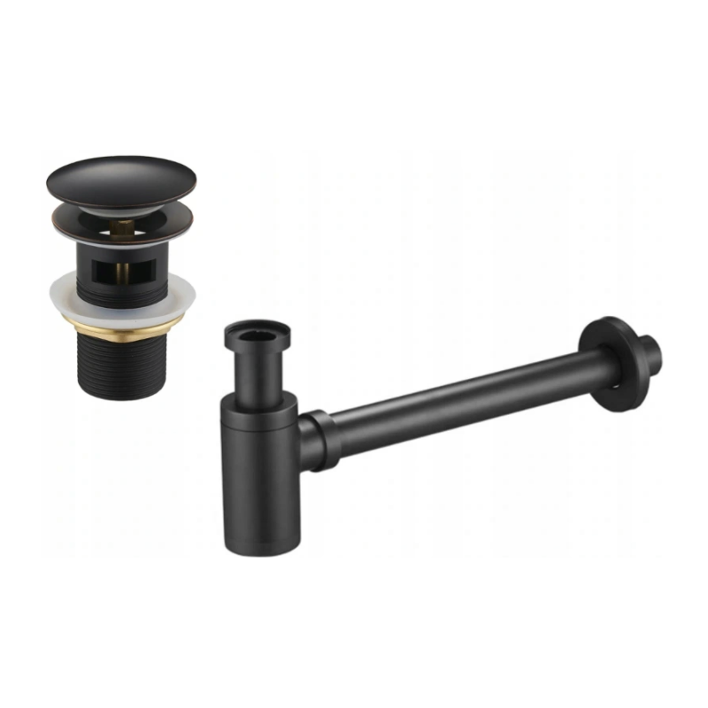 Mexen round washbasin half siphon with ceramic click-clack plug, with overflow, antique black - 7992050-79