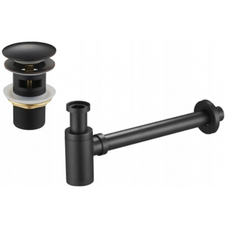 Mexen medio sifón lavabo redondo con tapón cerámico clic-clac, con rebosadero, negro antiguo - 7992050-79