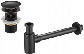 Mexen demi-siphon de lavabo rond avec bouchon céramique clic-clac, avec trop-plein, noir antique - 7992050-79