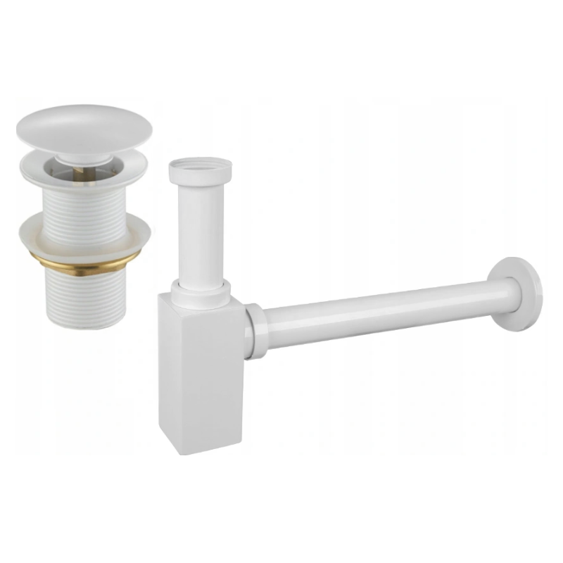 Mexen halve sifon voor wastafel vierkant met klik-klak stop, zonder overloop, wit - 7991060-20