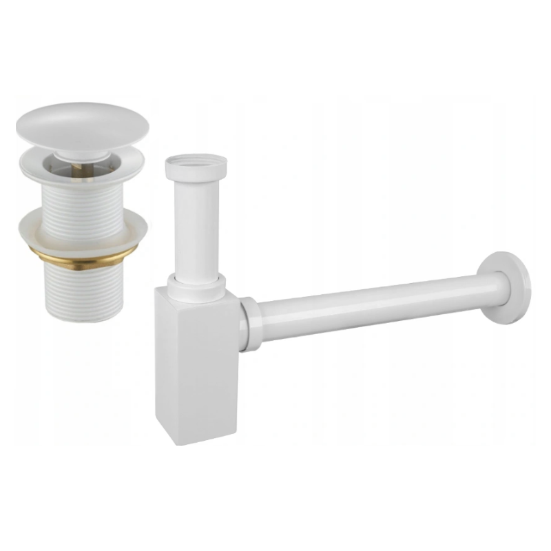 Mexen sifón medio cuadrado para lavabo con tapón click-clack, sin rebosadero, blanco - 7991060-20