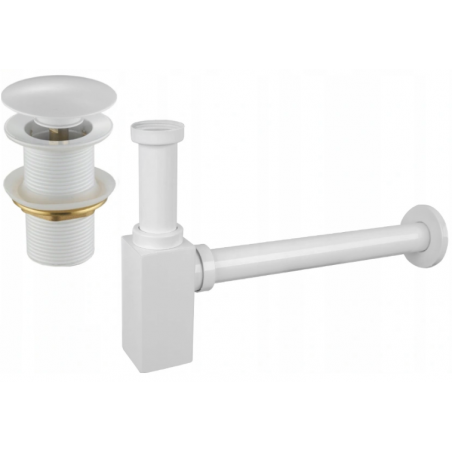 Mexen halve sifon voor wastafel vierkant met klik-klak stop, zonder overloop, wit - 7991060-20