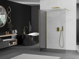 Mexen Kioto walk-in tuš pregrada 100 x 90 cm, prozirna, zlatna četkana - 800-100-212-55-00-090