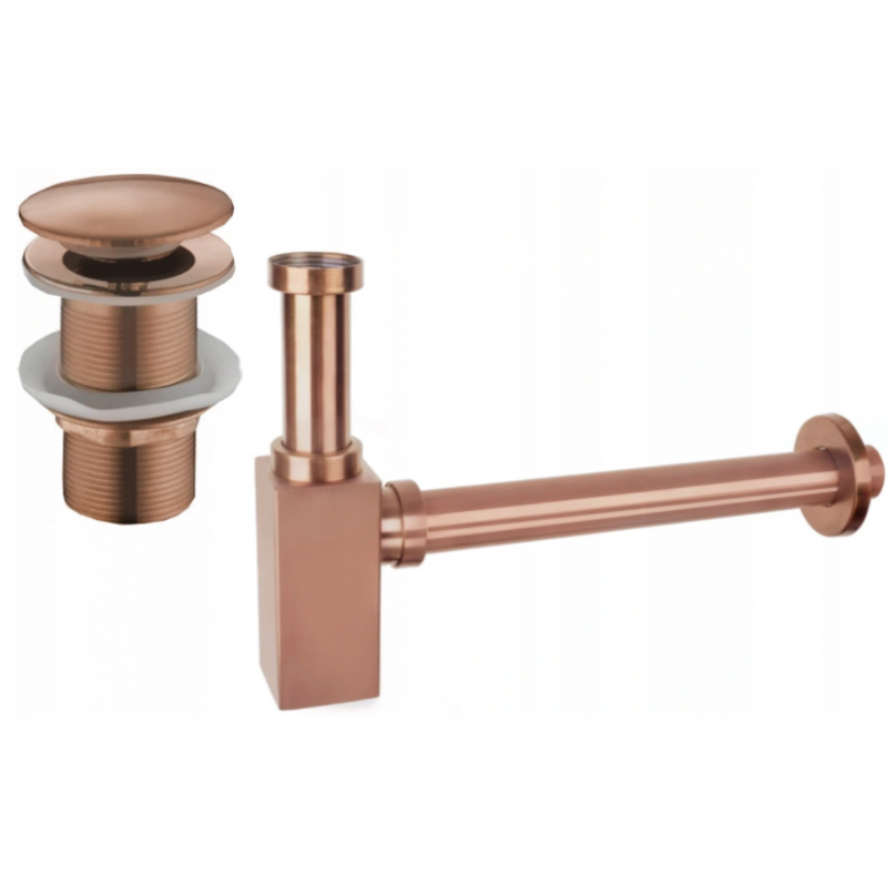 Mexen semisifone per lavabo quadrato con tappo clic-clac, senza troppo pieno, oro rosa - 7991060-60