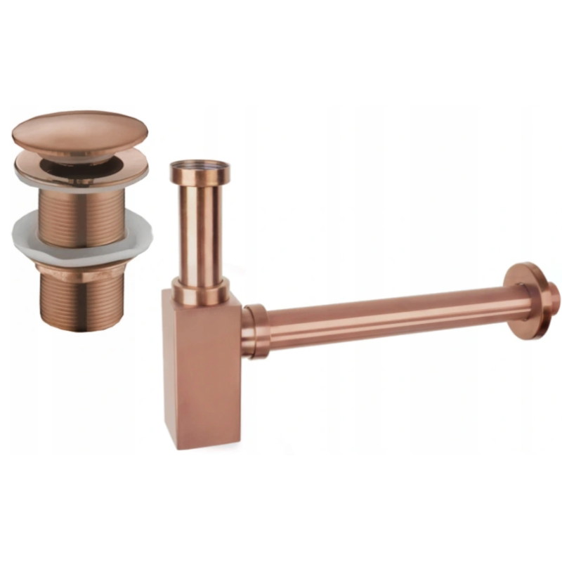 Mexen square sink half siphon with click-clack plug, without overflow, rose gold - 7991060-60