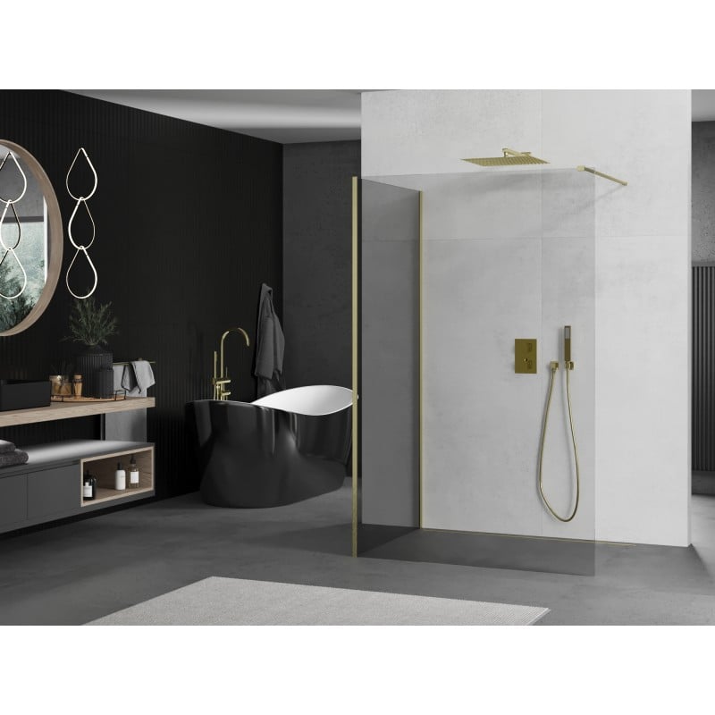 Mexen Kioto parede de duche Walk-in 135 x 90 cm, transparente, ouro escovado - 800-135-212-55-00-090