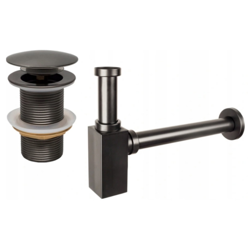 Mexen quadratischer Waschtisch-Halbsyphon mit Klick-Klack-Verschluss, ohne Überlauf, gebürstetes Gun Gray - 7991060-66