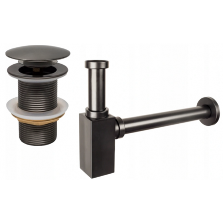 Mexen quadratischer Waschtisch-Halbsyphon mit Klick-Klack-Verschluss, ohne Überlauf, gebürstetes Gun Gray - 7991060-66