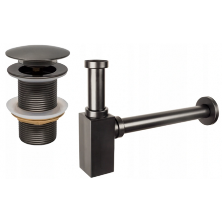 Mexen semi-sifone per lavabo quadrato con tappo clic-clac, senza troppopieno, gun gray spazzolato - 7991060-66