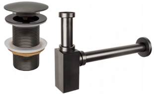 Mexen demi-siphon de lavabo carré avec bouchon clic-clac, sans trop-plein, graphite - 7991060-66