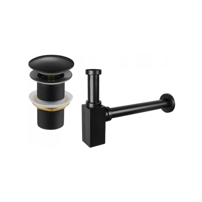 Mexen demi-siphon de lavabo carré avec bouchon clic-clac, sans trop-plein, noir - 7991060-70