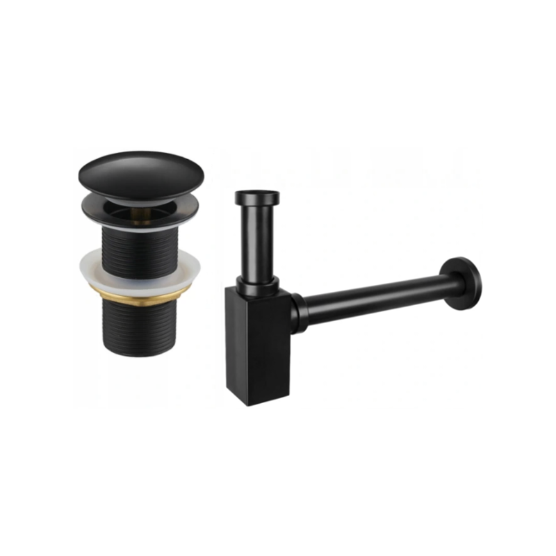 Mexen neliömäinen pesuallassyfon puolipyöreä, klikkausventtiili, ilman ylivuotoa, musta - 7991060-70