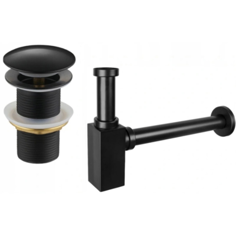 Mexen square washbasin bottle trap with click-clack plug, without overflow, black - 7991060-70